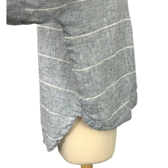 Habitat Clothes to Live In Linen Wrap Blouse Top Long Sleeve Blue White Size L - Picture 5 of 12